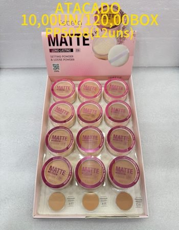 Pó facial matte Febella acabamento aveludado box 12 unidades maquiagem atacado